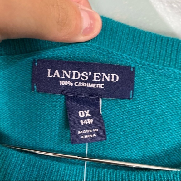 Lands End NWOT 100% Cashmere Green Crew‎ Neck Sweater Sz 14W - Picture 2 of 3